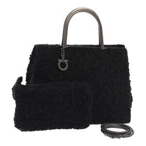 Salvatore Ferragamo Gancini Hand Bag Mouton Black